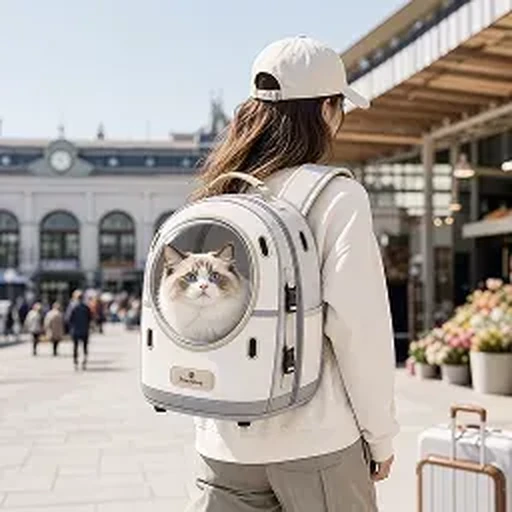 Frau trägt den PawNova Space Capsule Rucksack mit einer Katze in der Kuppel